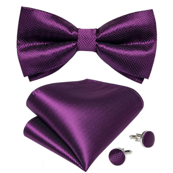 Plum Pre Tied Bow Tie, Cufflink And Handkerchief Set