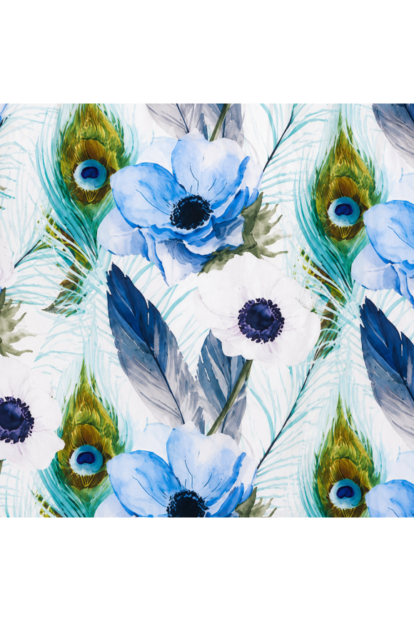 Blue Floral & Peacock Feather Print Long Sleeve Men's Shirt