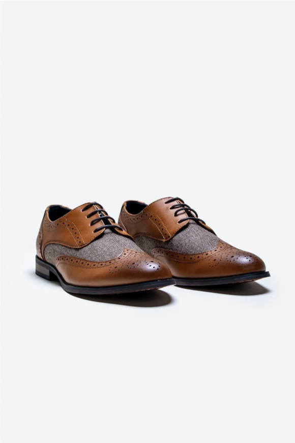 Cavani Oliver Tan tweed Brogue Leather shoe