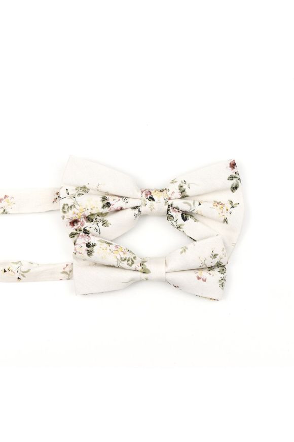 Children's Ivory & Green floral flower cotton mens bow tie