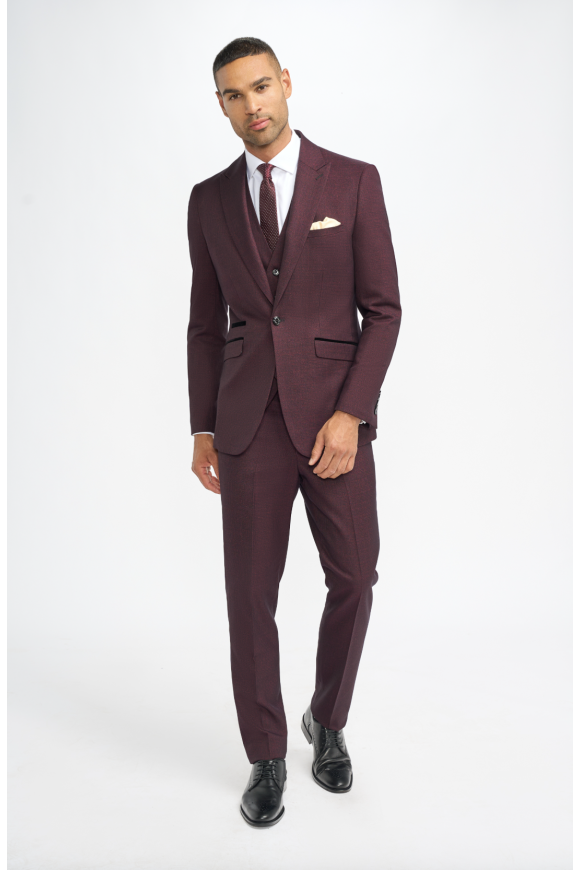 Cavani Caridi Wine Check Three Piece Suit