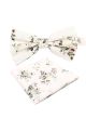 Ivory & Green floral cotton classic mens bow tie & pocket square set