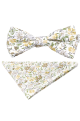 Green floral cotton classic mens bow tie & pocket square set