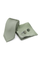 Olive green satin classic mens tie, cufflink & pocket square set