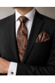 Mens Brown Paisley pocket square, Cufflink and tie set