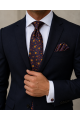 Mens Navy & Rust Floral Tie, Pocket Square and Cufflink Set