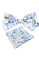 Pastel Blue floral cotton classic mens bowtie & pocket square set