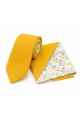 Two Tone Yellow floral cotton tie & Pocket square set