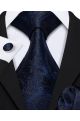 Navy and Black Paisley tie pocket square cufflink set