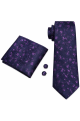 Mens Purple Floral pocket square, Cufflink and tie set