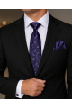 Mens Purple Floral pocket square, Cufflink and tie set