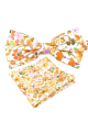 Peach floral cotton classic mens bow tie & pocket square set