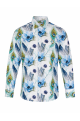 Blue Floral & Peacock Feather Print Long Sleeve Men's Shirt