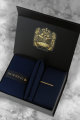 Mens Luxury Navy Knitted Tie Pocket Square  Gift Box Set