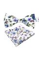 Blue floral cotton classic mens bow tie & pocket square set