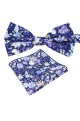 Blue & Purple floral cotton classic mens bow tie & pocket square set