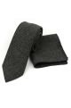 Mens Grey Herringbone Wool Tweed Tie & Pocket square set
