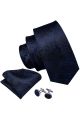 Navy and Black Paisley tie pocket square cufflink set