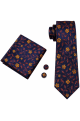 Mens Navy & Rust Floral Tie, Pocket Square and Cufflink Set