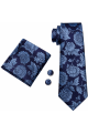 Mens Navy Floral Tie Pocket Square and Cufflink Set