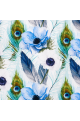 Blue Floral & Peacock Feather Print Long Sleeve Men's Shirt