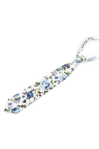 Children's Pre Tied Blue floral flower printed cotton tie