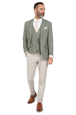 Sage Suit with Contrast Stone Trousers