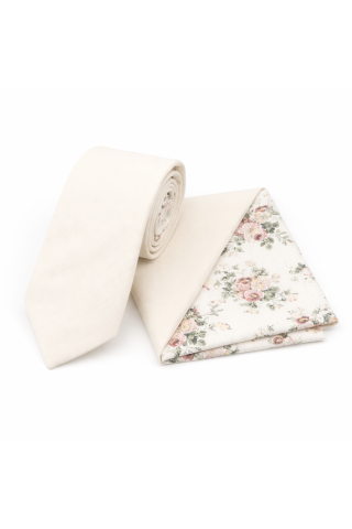 Two Tone Stone Floral cotton tie & pocket square set