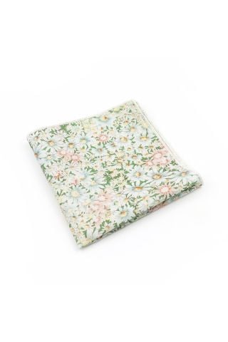 Green & White floral cotton pocket square