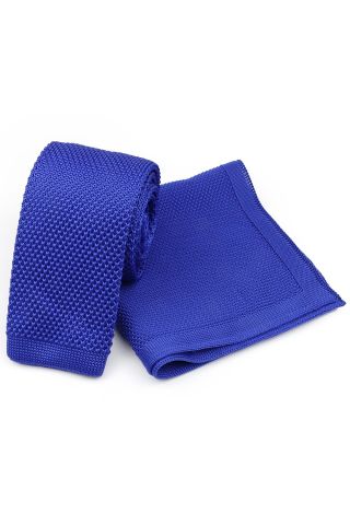 Knitted Royal Blue Tie & Pocket Square set