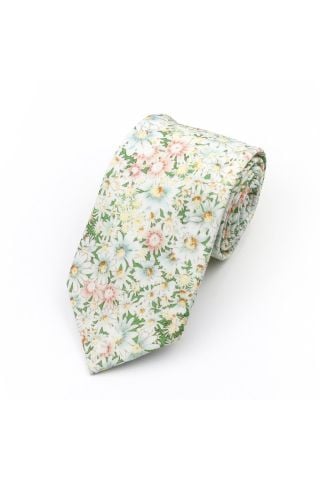 Green & White floral cotton tie