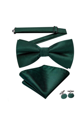 Emerald Green Bow Tie, Cufflink And Handkerchief Set