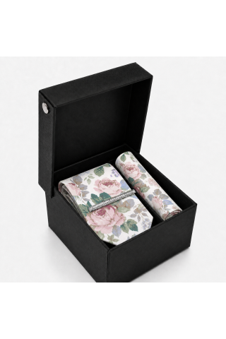 Rose Floral Tie, Pocket Square & Silver Tie Clip Gift Set