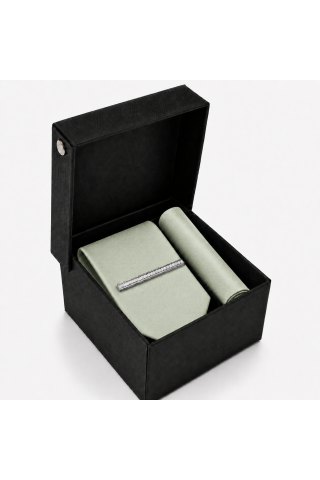 Pastel Green Tie, Pocket Square & Silver Tie Clip Gift Set
