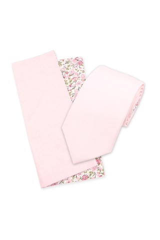 Two tone pastel pink floral cotton tie & Pocket square set