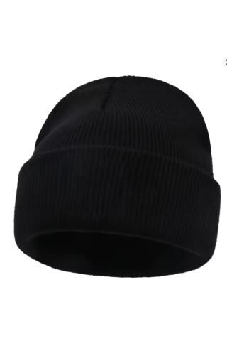 Unisex Black Cotton Beanie Hat