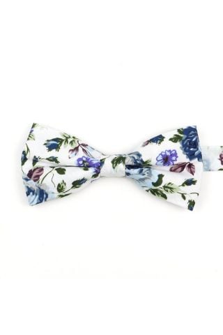 Blue floral flower cotton mens bow tie