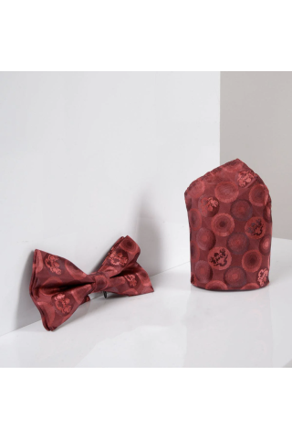 Marc Darcy Red Lining Paisley Bow tie, pocket square set