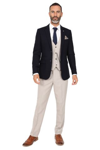 Jenson Samuel Alnwick Navy Jacket with contrast stone waistcoat & trousers