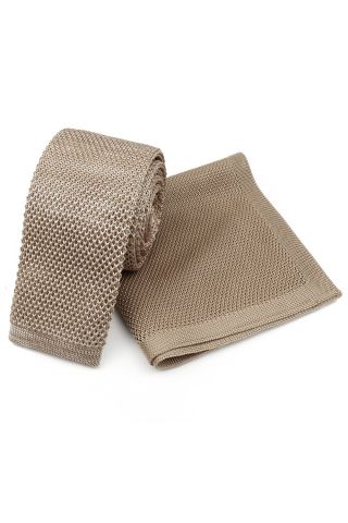 Knitted Stone Tie & Pocket Square set