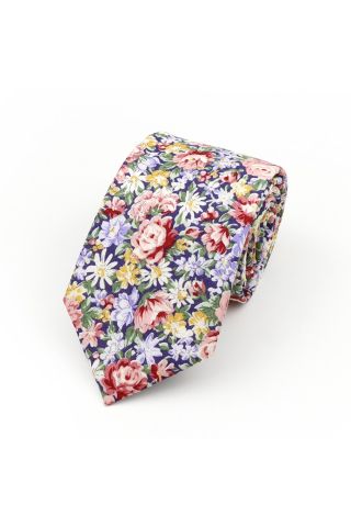 Red & Blue floral flower cotton tie