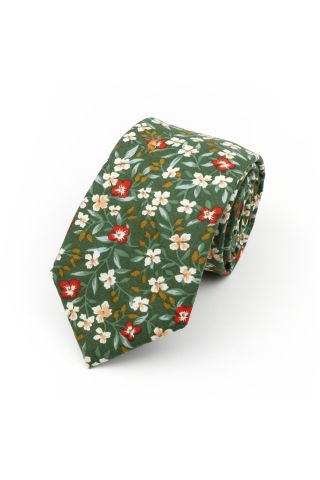 Green & Red floral cotton tie