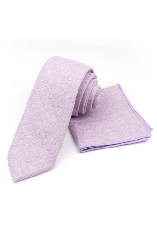 Mens Wool Tweed Lilac Tie & Pocket square set