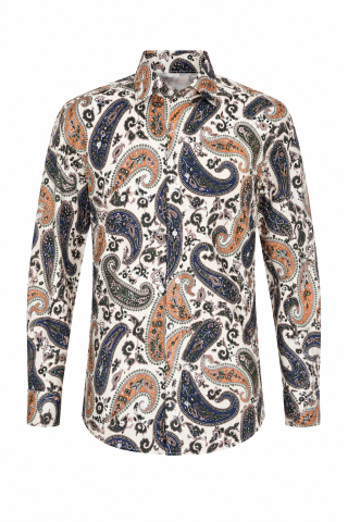 Navy & Orange Paisley Print Long Sleeve 100% Cotton Shirt