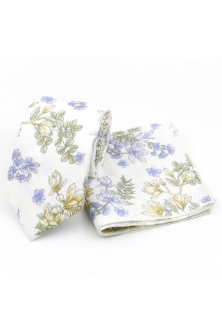 White & Sage floral cotton classic mens tie & pocket square set