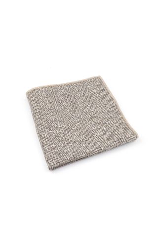 Mens Stone Herringbone Wool Tweed Pocket Square