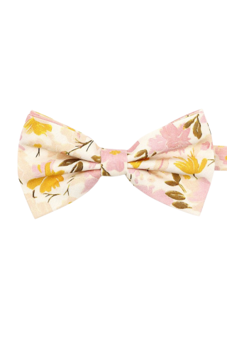 Yellow & Pink floral flower cotton mens bow tie