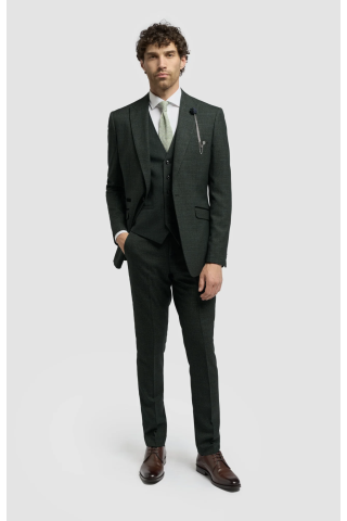 Cavani Caridi Olive Check Three Piece Suit