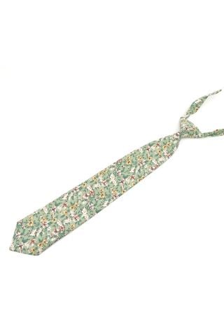 Childrens Sage green floral printed cotton wedding tie