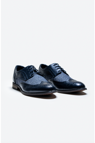 Cavani Oliver Navy tweed Brogue Leather shoe